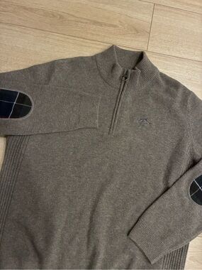 Barbour Men’s Holden Half Zip Wool Sweater Military Marl Elbow Patch Size XXL